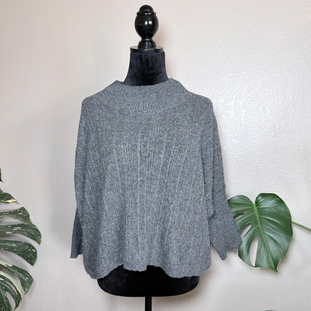 Kerisma Gray Ribbed Mock Neck Wool Blend Oversized Boxy Sweater OS